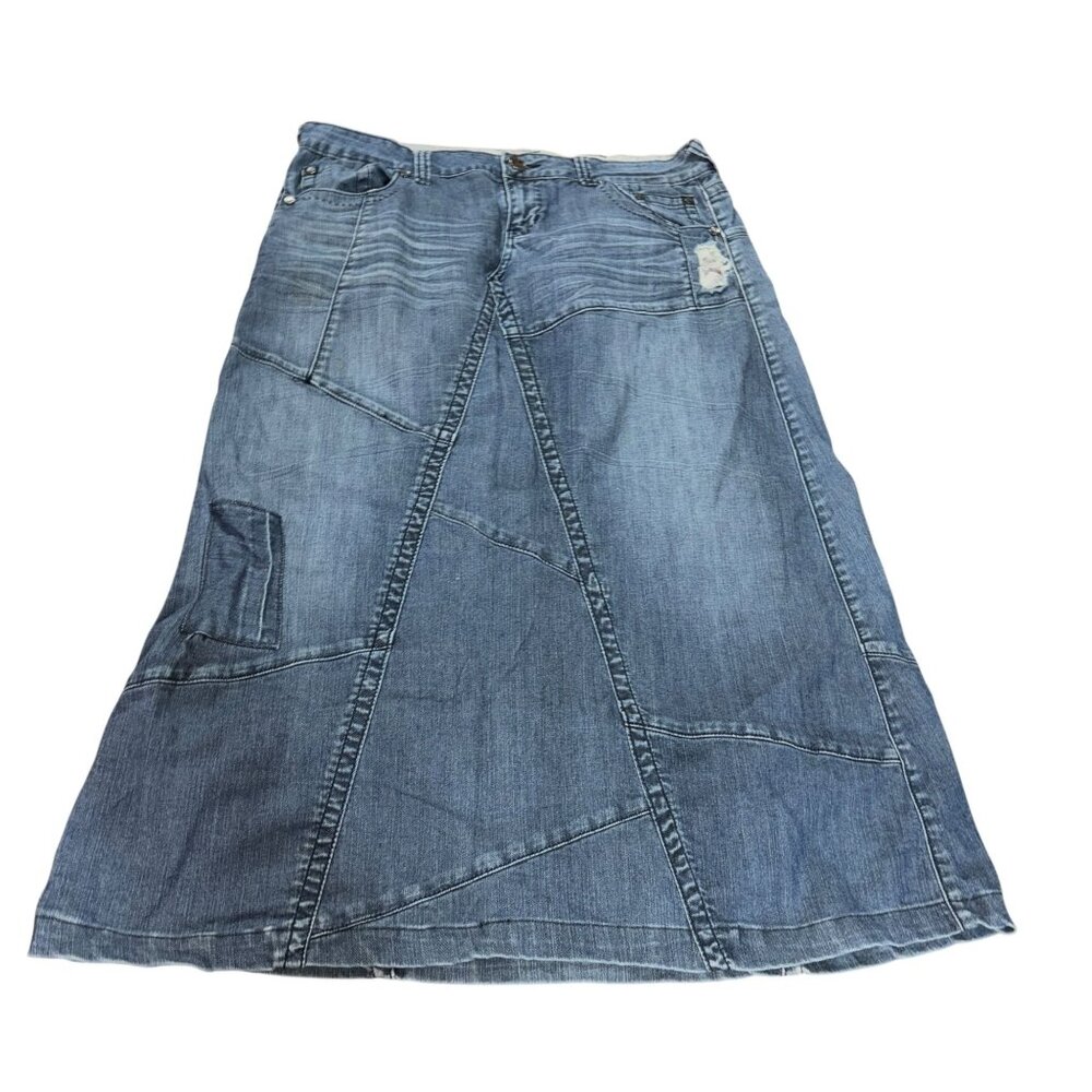 YNQ Size 13 Light Denim Distressed Skirt 36" Waist